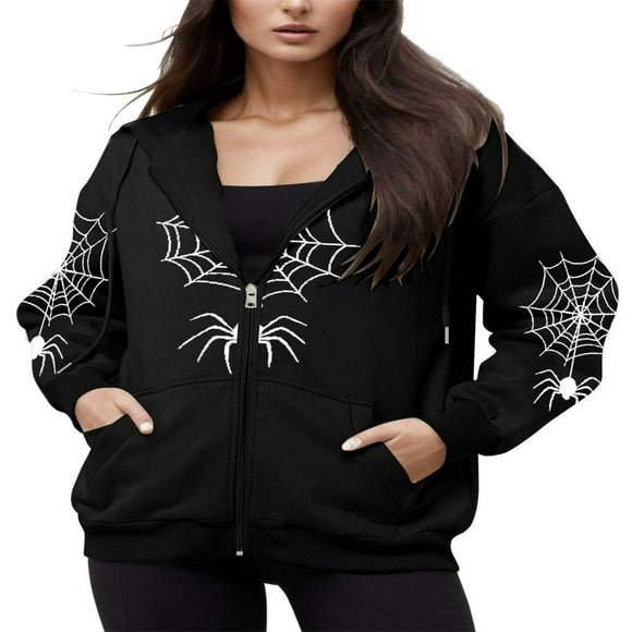 Hooded Sweatshirts with Punk Spider Web Print for Men and Women