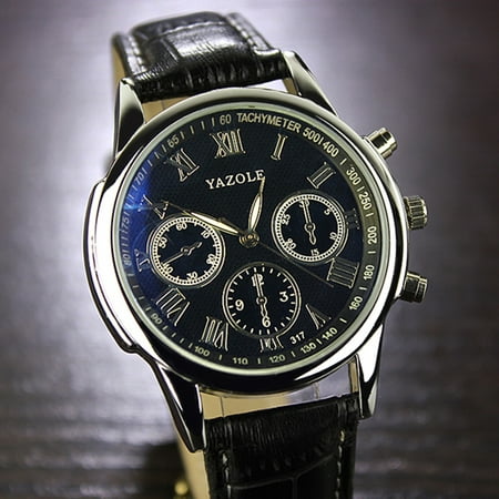 Men Fashion Luxury Faux Leather Crystal Scale Blue Ray Glass Luminous Quartz Analog Watches Leather Strap Wristwatch