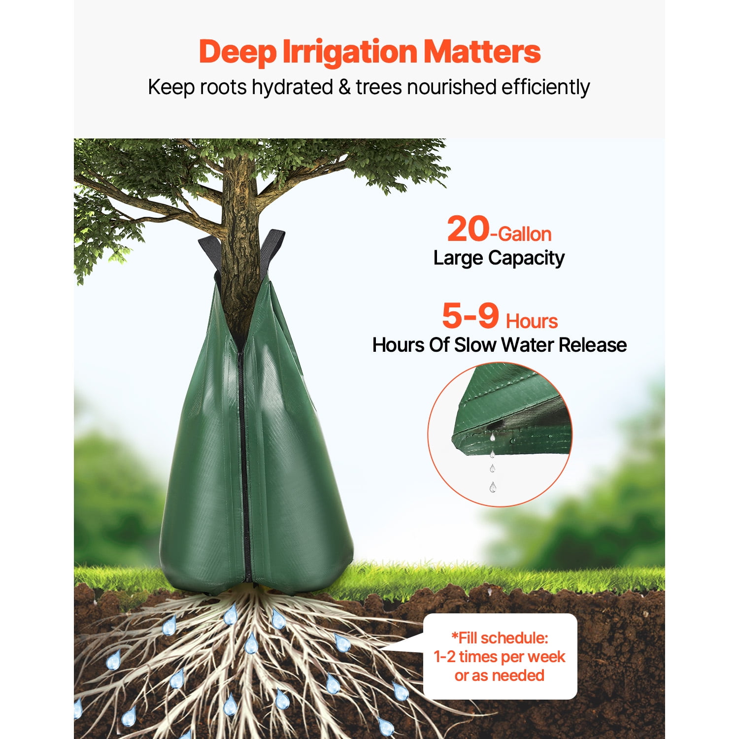 KFFKFF Tree Watering Bag, Set of 3, 20-Gallon Capacity for Young Trees, 5-9 Hour Slow Release Drip Irrigation Bags with Zipper, Sturdy Watering Solution for Deep Root Hydration