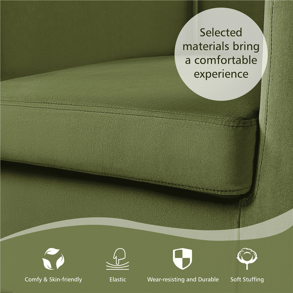 Alden Design Upholstered Barrel Accent Chair for Livingroom, Olive Green Velvet