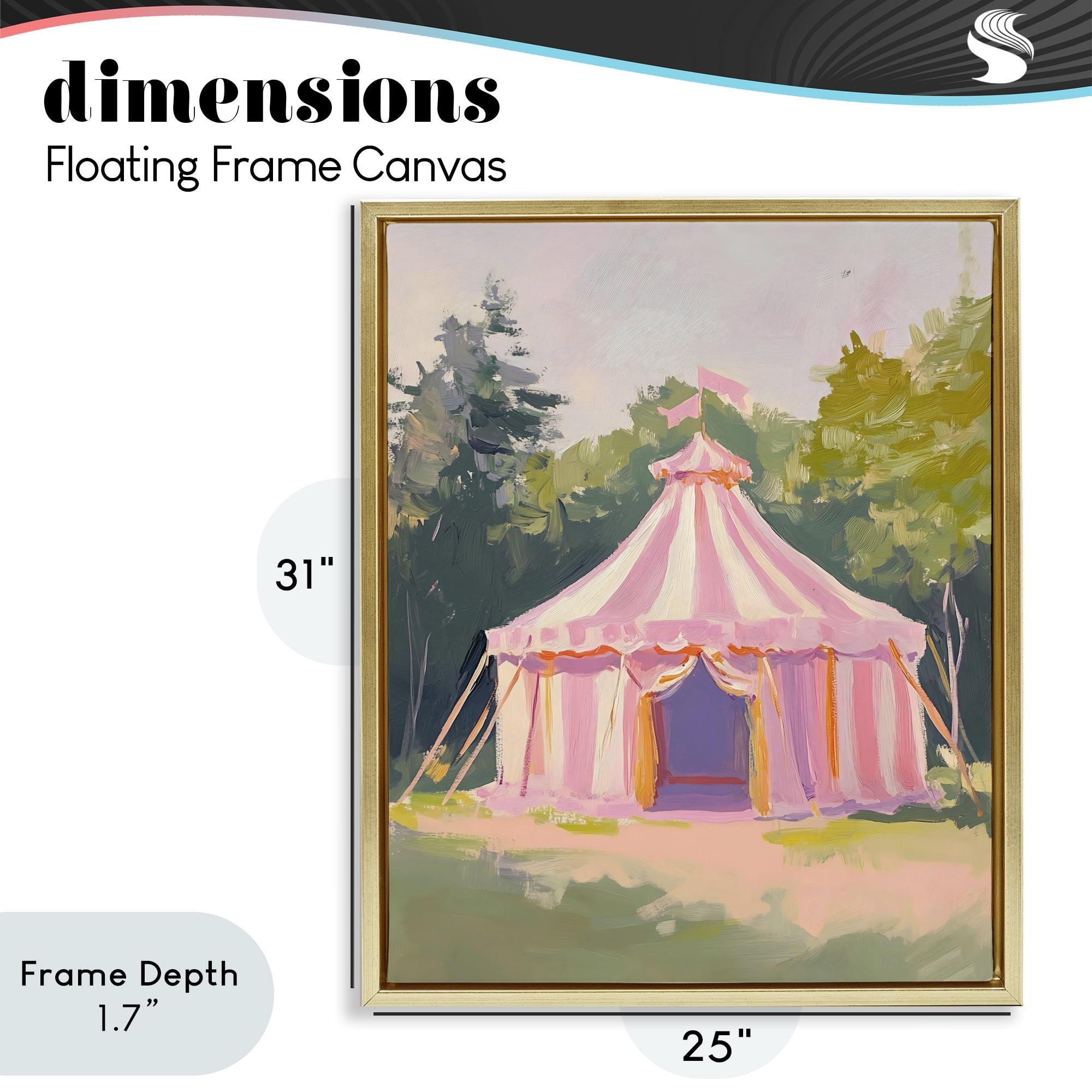 Stupell Industries Pink Circus Tent in Meadow Gold Framed Floater Canvas Wall Art, design by The Prints Vibe