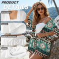 thumbnail image 6 of FKEKYI Women's 2 Piece Set Short Sleeve Shirt & Shorts with Elastic Waist American Tribal Green Geometric Print Summer Beachwear Soft Vacation Outfits Open Front Top Lounge Set, L, 6 of 7