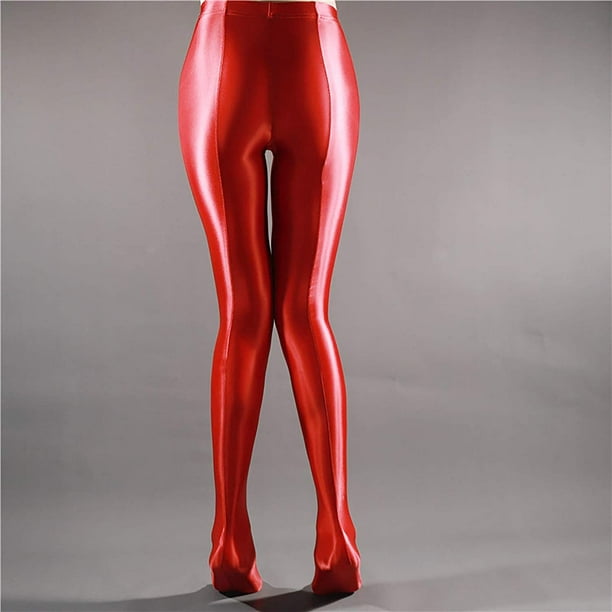 veeki Woman Shiny Oil Glossy Footed Pantyhose Tights Leggings