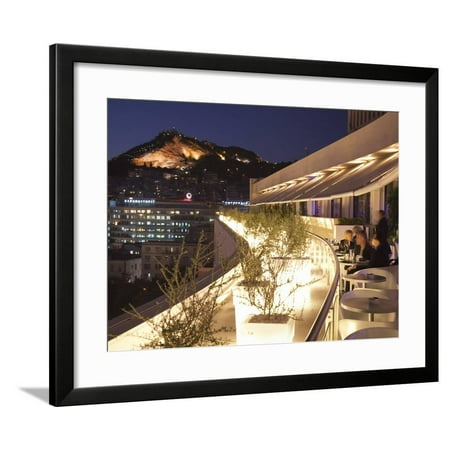 Outdoors Terrace Rooftop Design Ideas Rooftop Terrace Bar at the Athens Hilton with Lykavittos Hill Illuminated at Night, Athens, Greece, Framed Print Wall Art By Martin Child ()