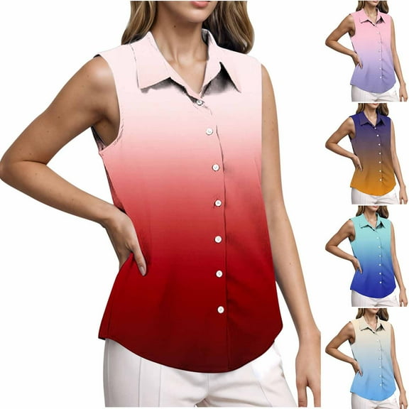 GERsome Women's Sleeveless Tank Tops Summer Button Down Shirts Loose Fit V Neck Work Office Ladies Shirts S-2XL