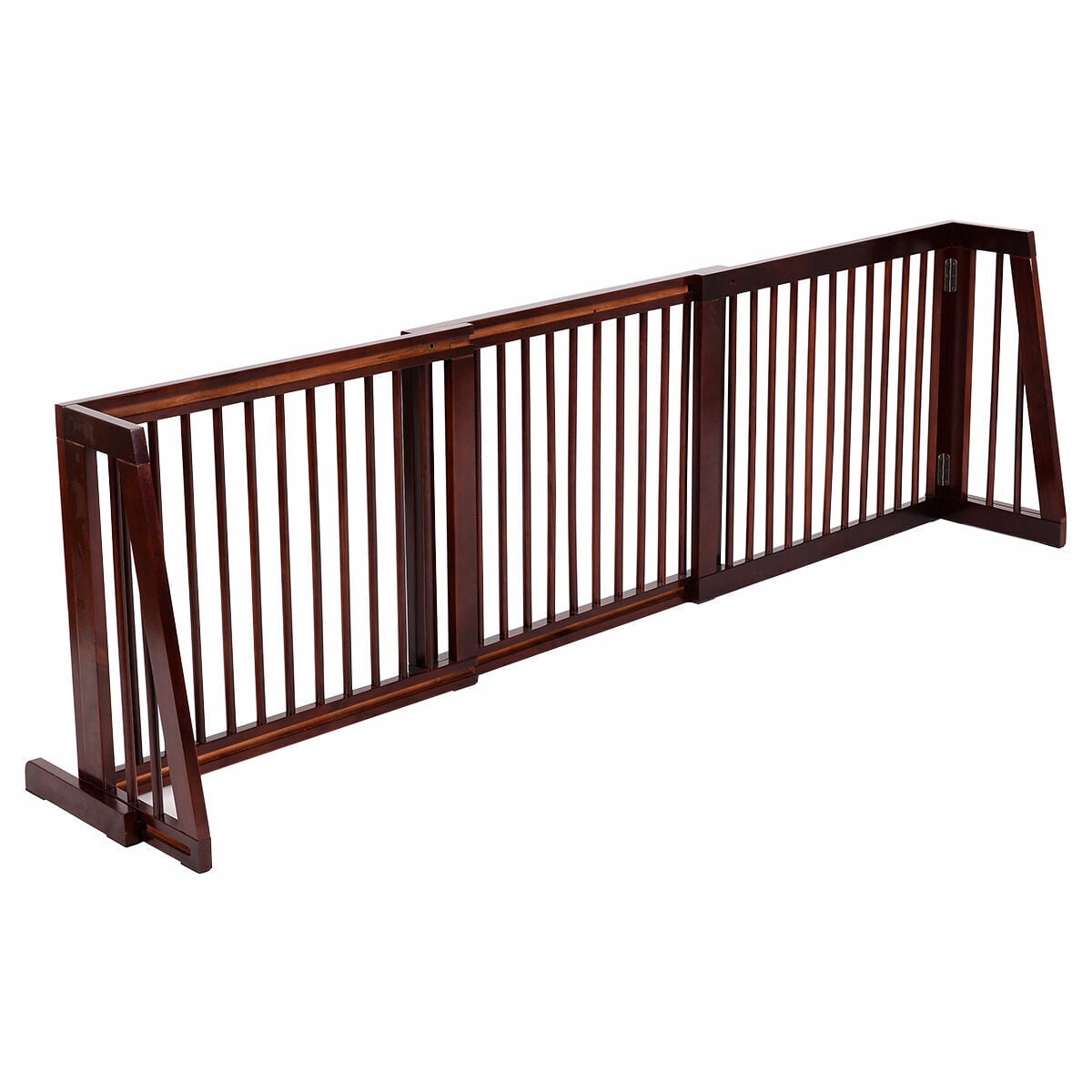 Gymax Folding Adjustable 3 Panel Wood Pet Dog Slide Gate Safety Fence