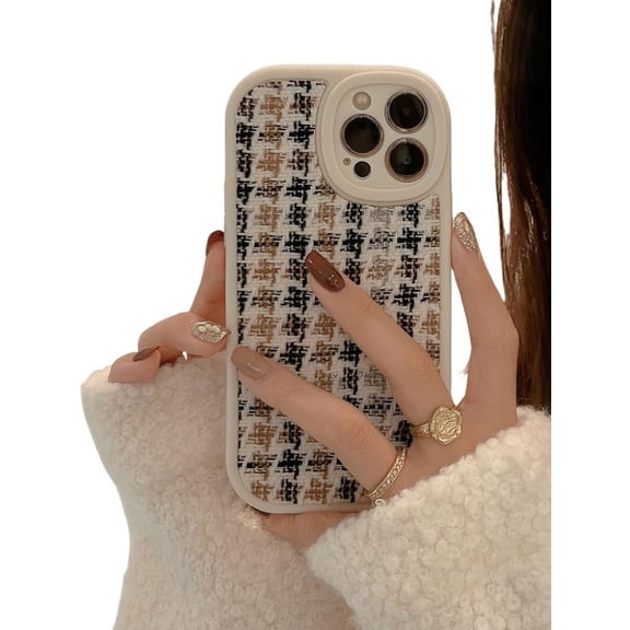 Velvet Little Fragrance Style sub Pattern Phone case, Light Luxury Lady Style, Anti-Drop and wear-Resistant, for iPhone 15 14 13 12 11 Pro Max XS XR X Phone Case (P5,iPhone 13 Pro)