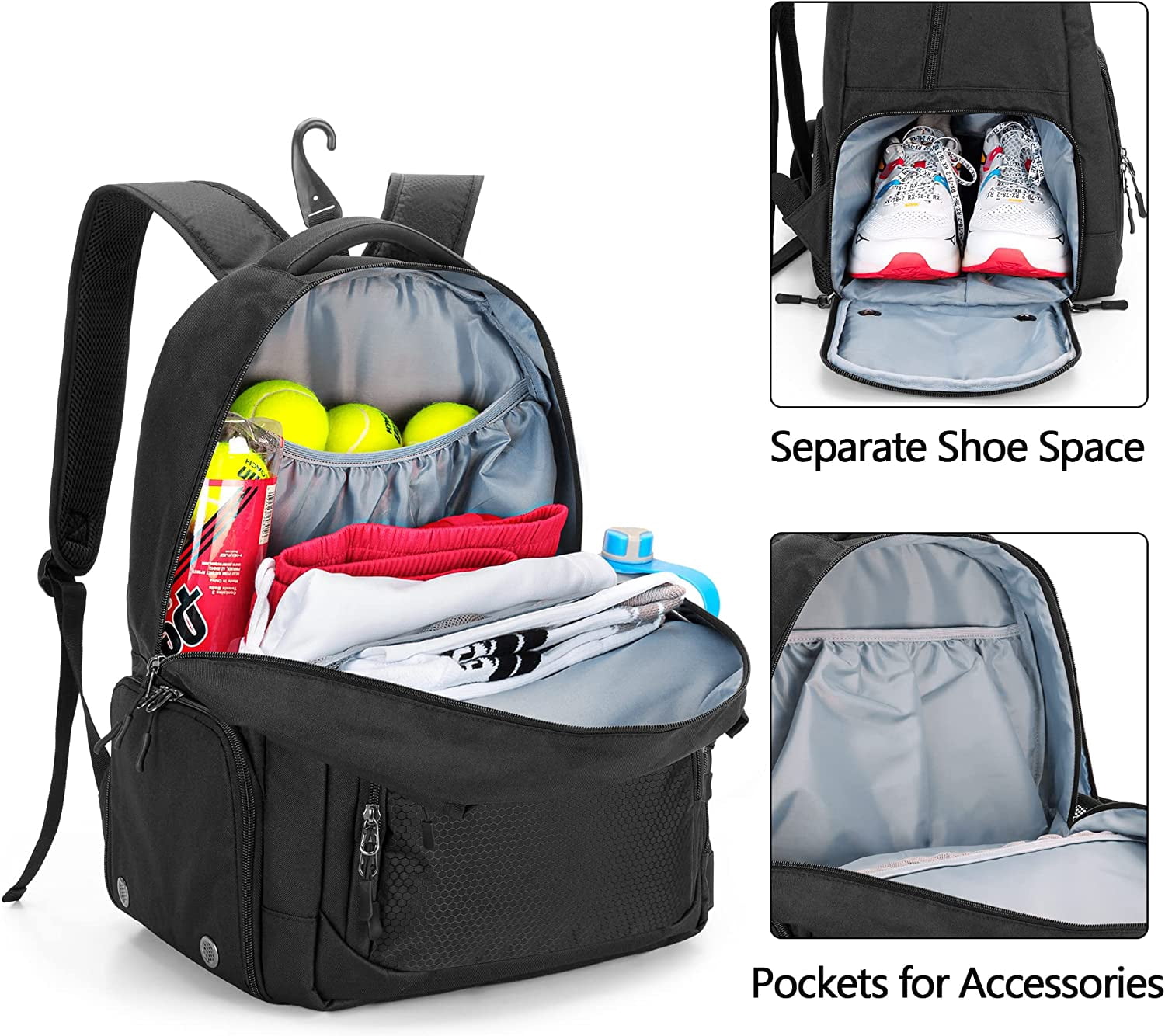 Tennis Bag for Men/Women to Hold 2 Rackets, Tennis Backpack with Separate Shoe Space for Tennis Sport
