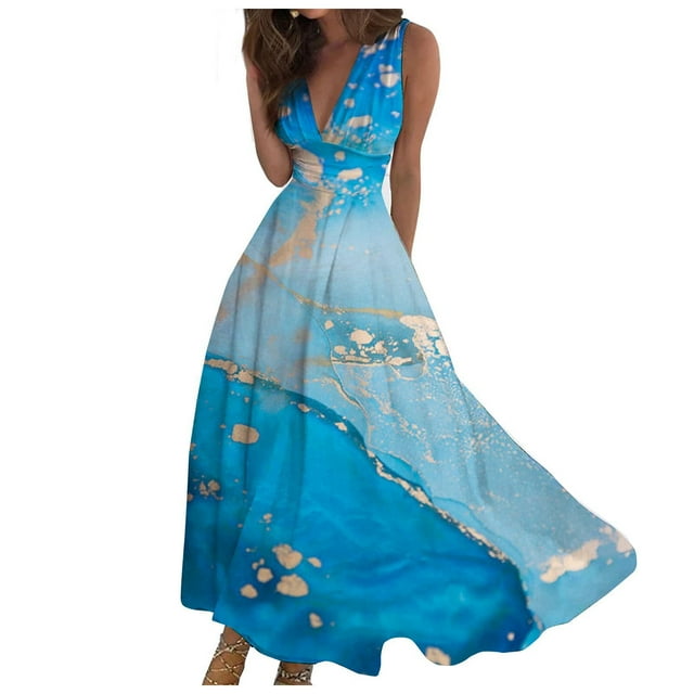 TJAZFJPA Robe Féerique Femme Mode Printemps et Été Imprimée Sans Manches Col en V Fermeture Éclair Latérale Robe Manteau Femme Robe Jaune