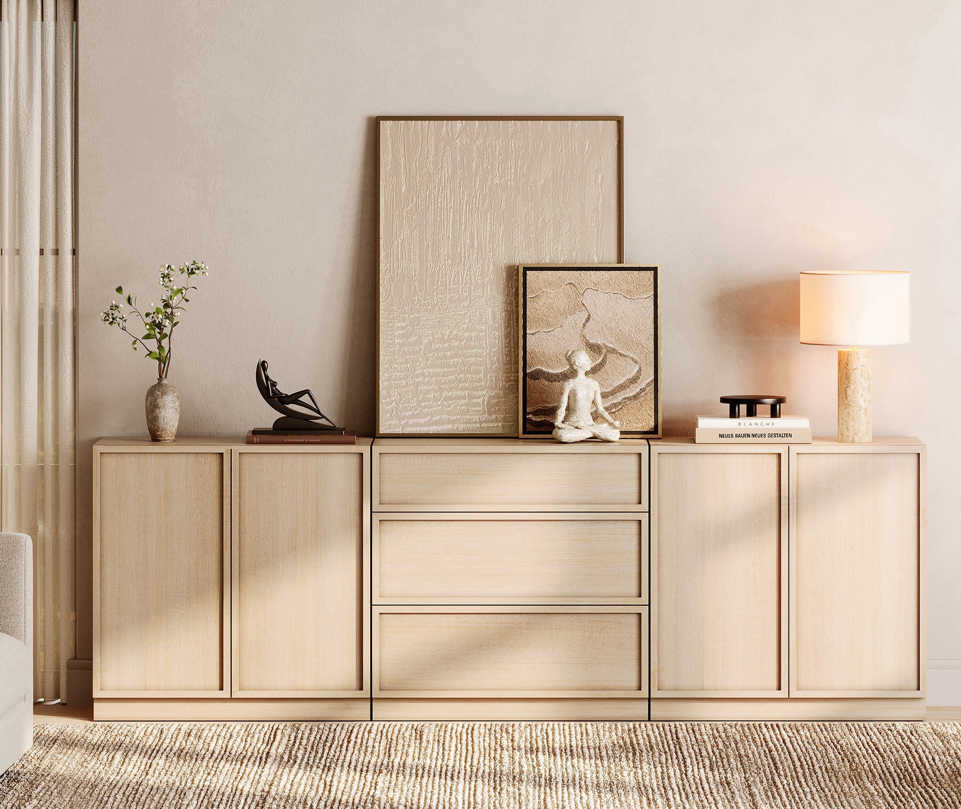 94.5" Modern Sideboard Buffet Cabinet with 3 Drawers and Adjustable Shelf, Multifunctional Sideboard with Large Storage and Adjustable Shelf