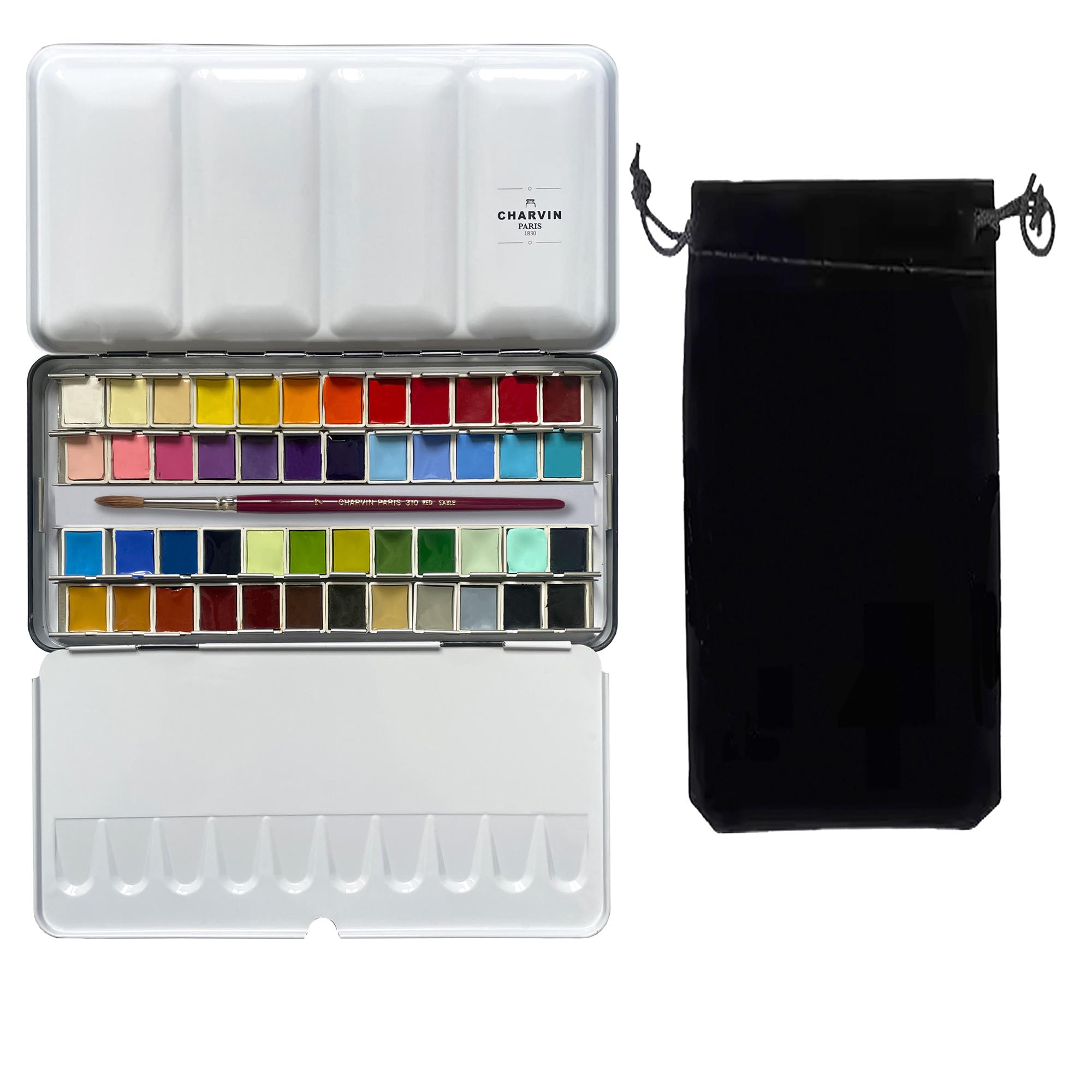 Charvin Extra-Fine Professional Watercolor Paint Set -  Watercolor Half Pan Set of 48, Made in France, Smooth Shellac-Like Finish, Transparent Pigments, Ideal for Layering & Mixed Media