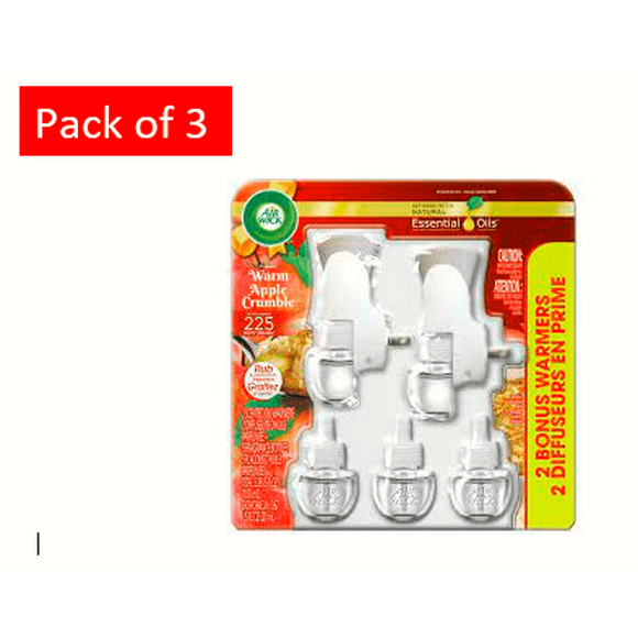Air Wick Holiday Scented Oil Kit 2 Warmers + 5 Refills Apple Cinnamon Medley, Air Freshener with Essential Oils - Pack of 3
