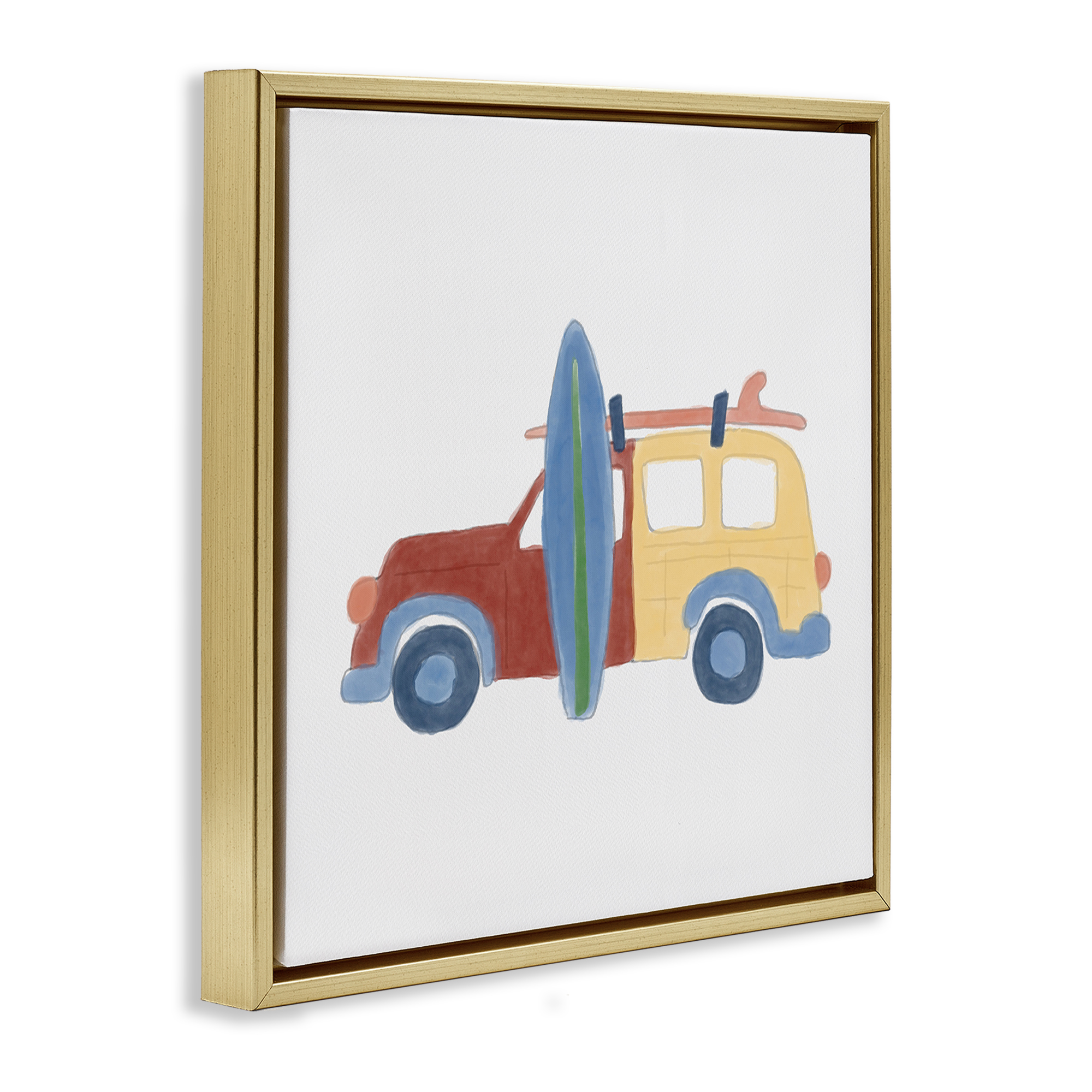 Stupell Industries Summer Beach Wagon Transportation Painting Gold Floater Framed Canvas Art Print Wall Art, 18 x 18