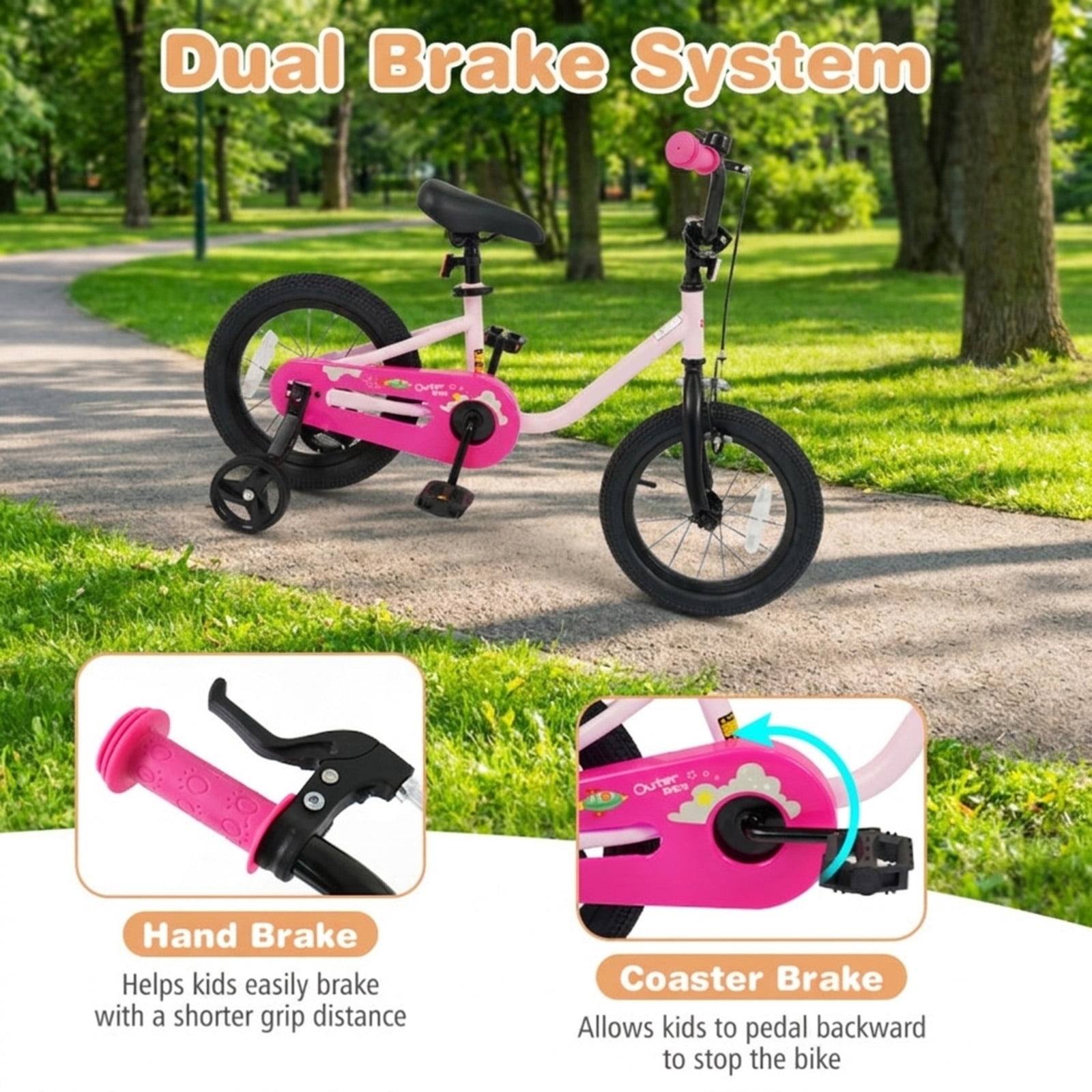 Redsmile Kids Bike 12 Inch for 3-7 Years Old Boys and Girls, Toddler Bicycle with Adjustable Handlebar and Seat, Children Bike 12/14/16-Inch, Holds 110 lbs, Pink