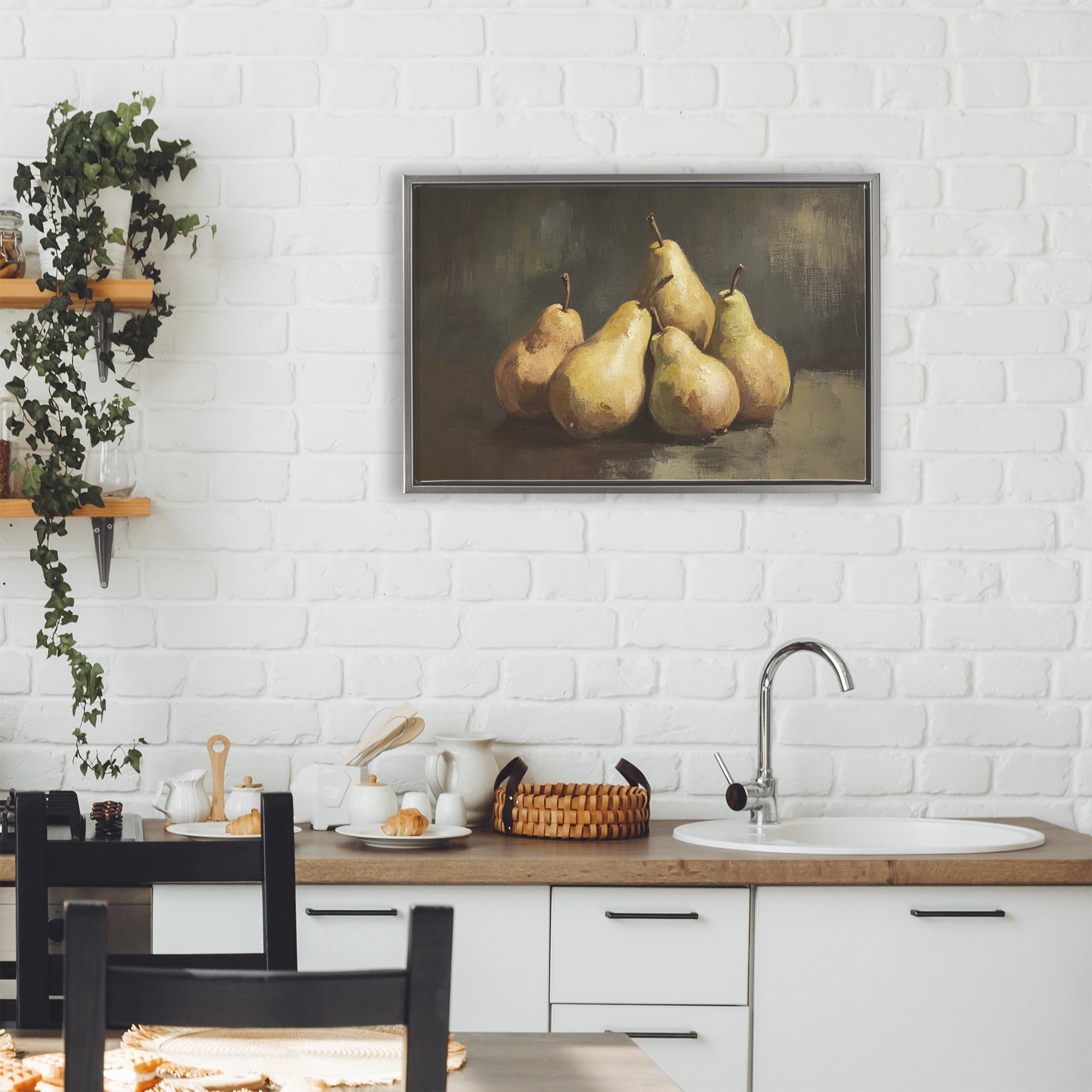 Stupell Industries Golden Pears Still Life Gray Framed Floater Canvas Wall Art, design by Petal Prints Design