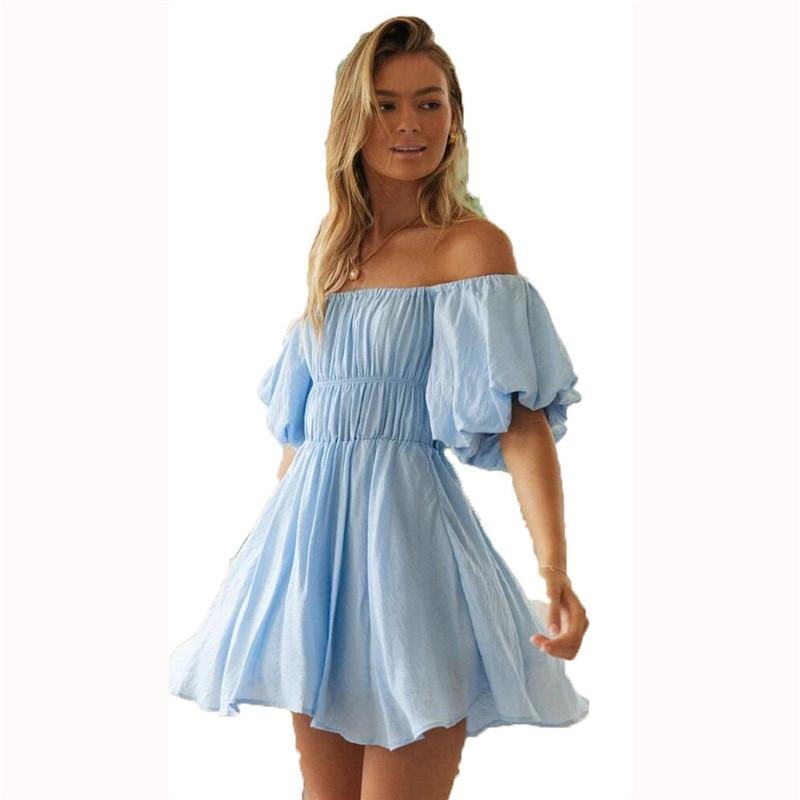 LAPA Women Sexy Off-shoulder Puff Sleeves Sweet Swing Dress - Walmart.com