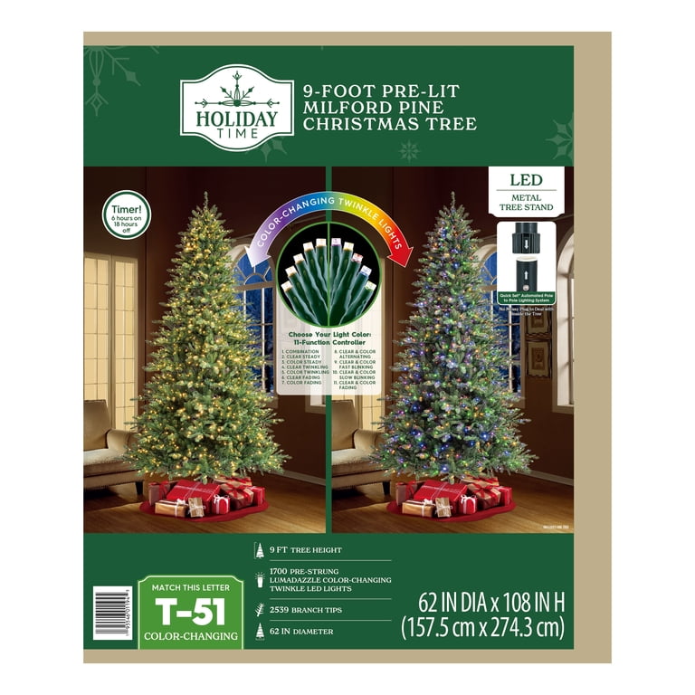 クリスマスセールコミフォラオブロンギフォリア 9' Pre-Lit Milford Pine Green Artificial Christmas Tree with