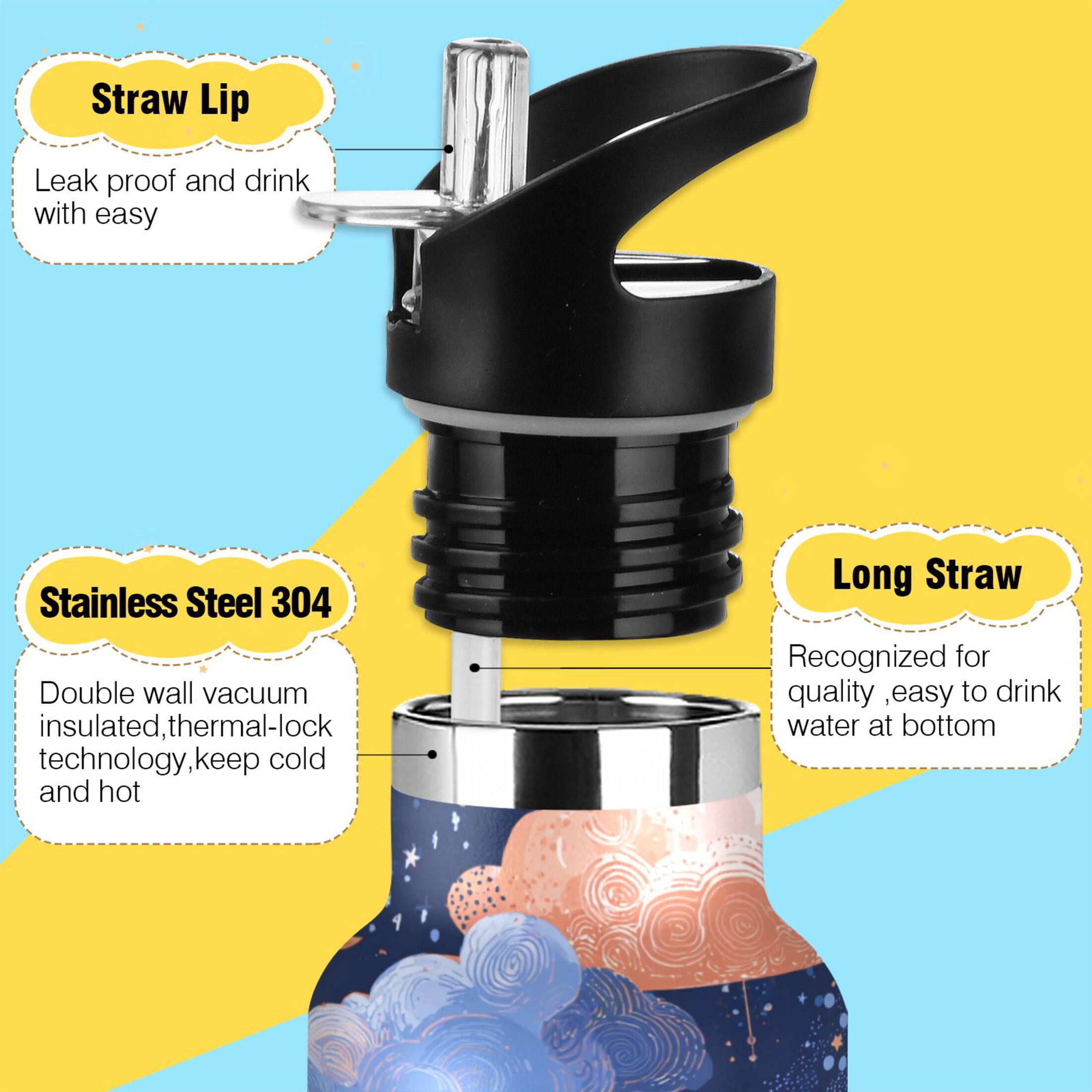 600ML Stainless Steel Insulated Cup Sports Water Bottle Portable Thermos Cup Water Glasses Insulated Tumblers Convenient and Durable Beautiful Blue Clouds