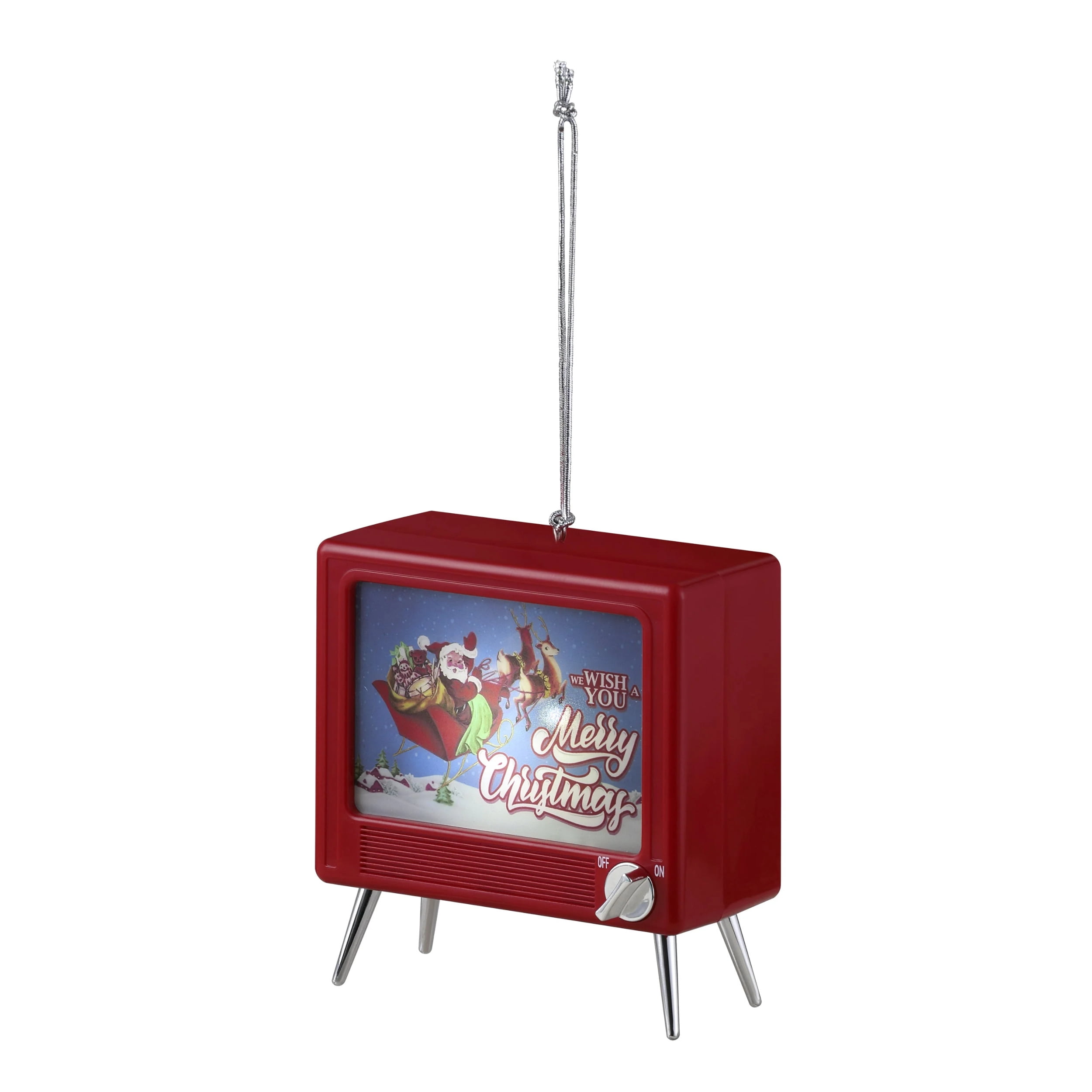Mr. Christmas Musical LED TV Ornament, Retro Red, 3.75 Inch