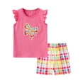 thumbnail image 2 of WOLLED Toddler Girls Summer Outfit Kids Baby Casual Sleeveless Cotton Tops and Plaid Shorts Clothing Set for 2-8 Years Old, 2 of 10