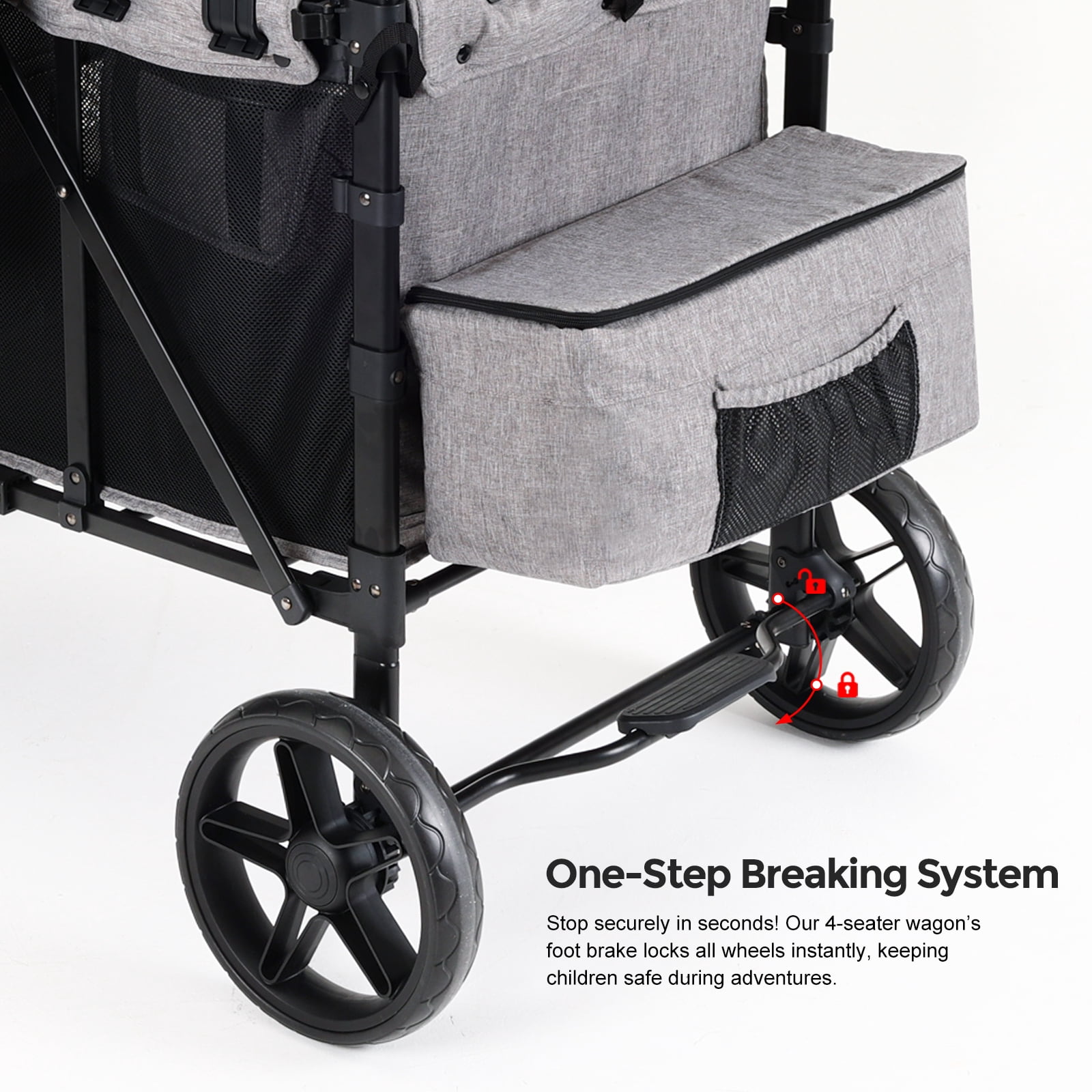 Cochildor Wagon Stroller for 4 Kids, Foldable Stroller Wagon with 5 Point Harness, Removable Canopy, Adjustable Handle Bar, Light Grey