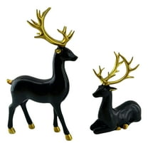 AUDeals 2Pcs Plastic Reindeer Figurines Standing & Lying Christmas Tabletop Decor, Holiday Home Ornaments for Living Room, Mantel & Festive Decorations