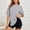 Grey, variant on Womens Blouse, Crew Neck Short Sleeve Loose Split Top Blue XL