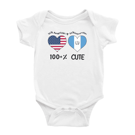 

50% Guatemalan + 50% American = 100+% Cute Baby Bodysuit Newborn Clothes Outfits (White 12-18 Months)