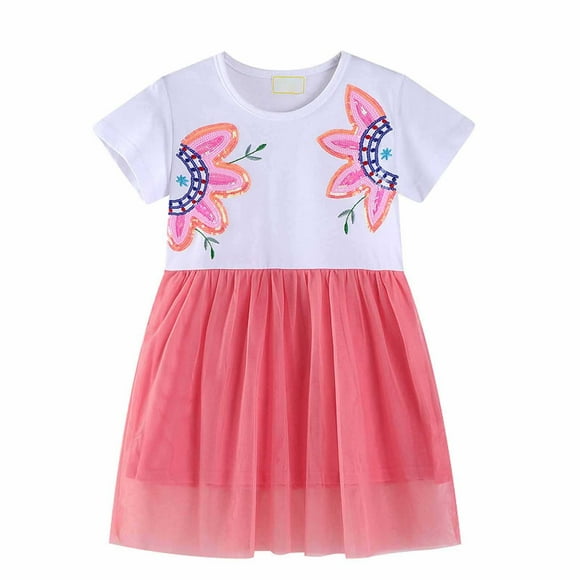 Toddler Girls Coton Summer Embroidery Applique Short Sleeve Dresses 2 7 Years Christmas Dress Preemie Dress Glitter Dress for Girls Baby Boy Dress Summer Dresses Casual Plaid Girls And Striped Dress