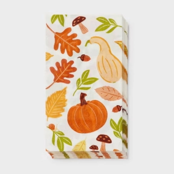 20ct Thanksgiving Harvest Pattern Guest Paper Towel Napkin - Spritz