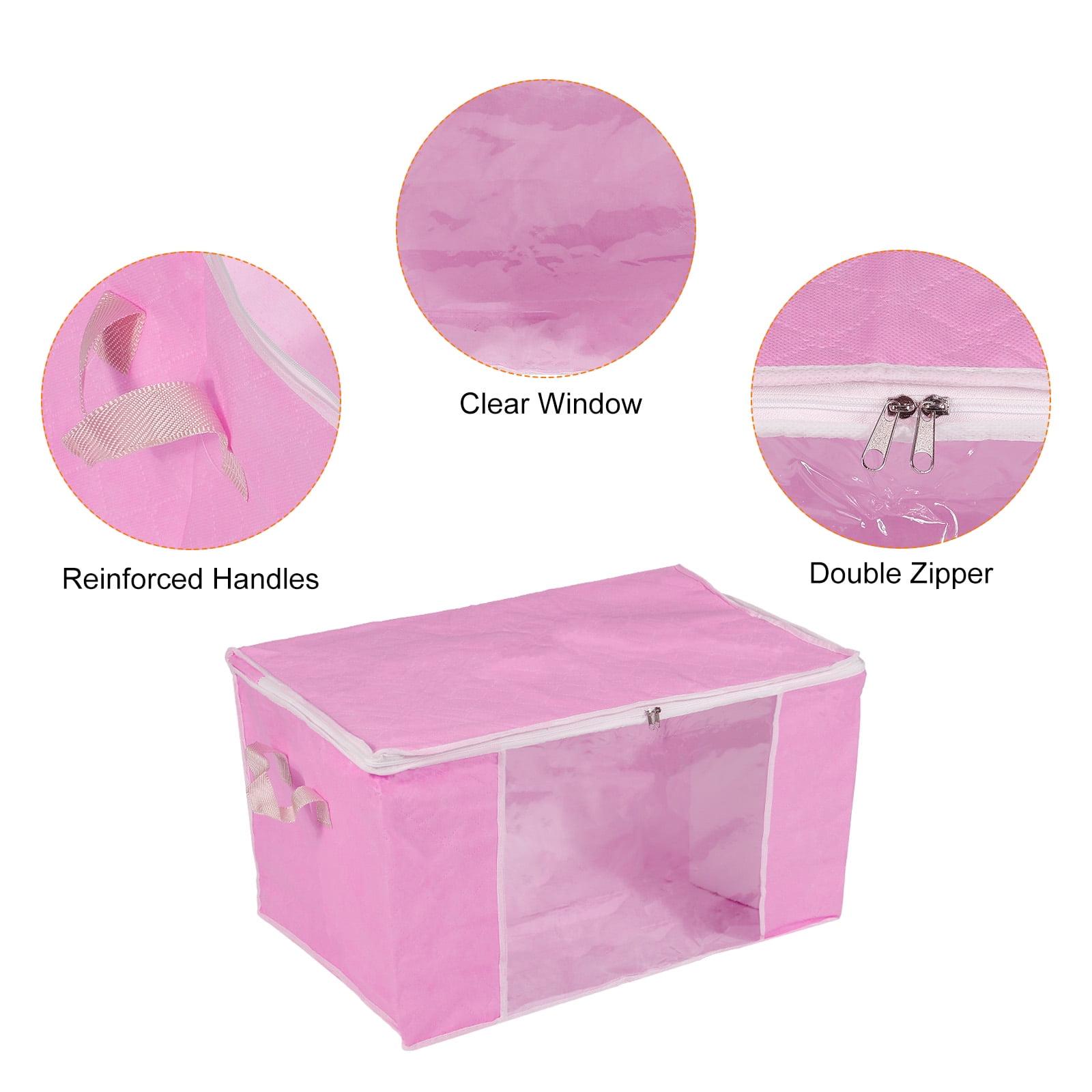 Unique Bargains Clothes Storage Bag Foldable Closet Organizers with Handles Pink