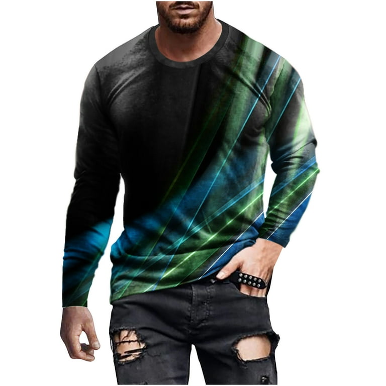 efterspørgsel dyr udløser XFLWAM Mens Designer T Shirts 2023 Funny 3D Graphic Print Long Sleeve T  Shirt Casual Workout Plus Size Tops Green 3XL - Walmart.com