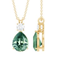 Rosec Jewels Pear Shaped Lab Created Green Sapphire Drop Pendant with Moissanite for Women, 10K Yellow Gold