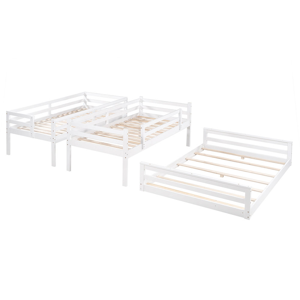 Kadyn Twin over Twin over Full Triple Bunk Bed with Convertible Ladder and Slide,White