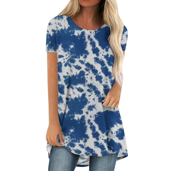 IROINNID Oversize loose Tops For Women Summer Printed Round-Neck Loose Short Pullover Sleeve Blouse Under 10$