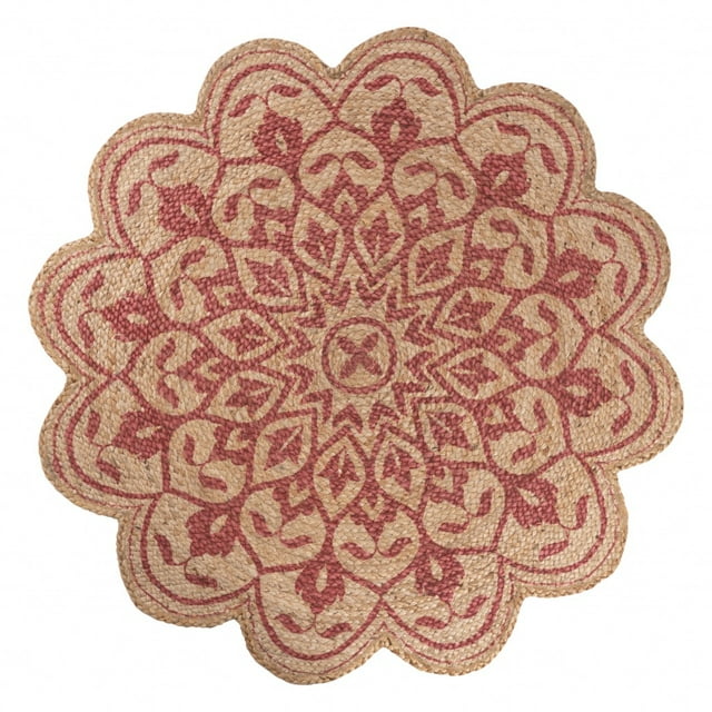 homeroots home decor 393695 4’ Round Tan and Red Boho Chic Area Rug