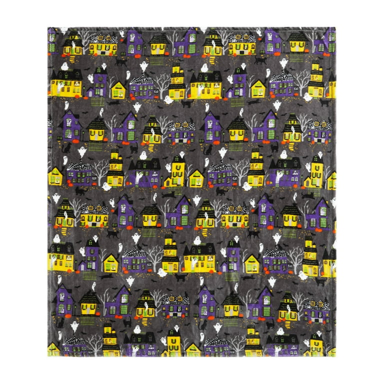 Way To Celebrate Halloween Houses Throw Blanket Gray Standard