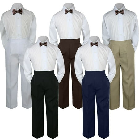 

3pc Boy Suit Set Brown Chocolate Bow Tie Baby Toddler Kid Formal Shirt Pants S-7