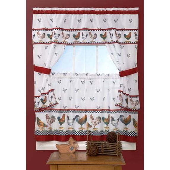 Park Avenue Collection Top of the Morning Cottage Set - 57x24 Tier Pair/57x36 Tailored Topper with attached valance and tiebacks