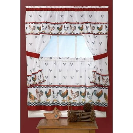 Cottage Bedroom Collection - Park Avenue Collection Top of the Morning Cottage Set - 57x24 Tier Pair/57x36 Tailored Topper with attached valance and tiebacks