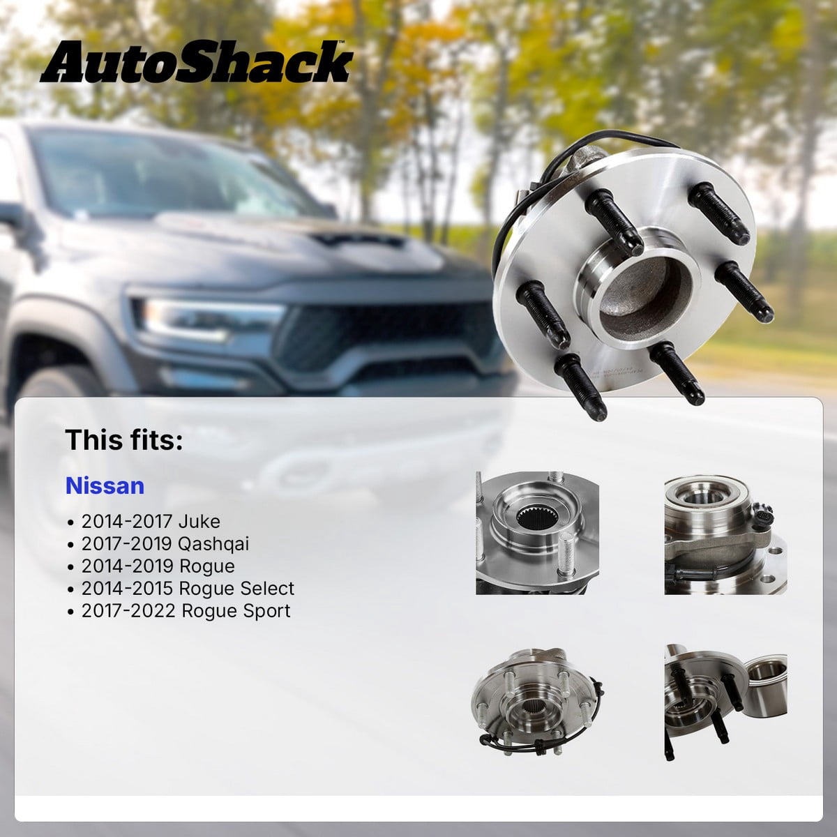 AutoShack Rear Wheel Hub Bearing Assembly - Driver or Passenger Side for Nissan, Rogue 2014-2019 Rogue Sport 2017-2022 Juke 2014-2017 Qashqai 2017-2019, AWD L4 1.6L 2.0L 2.5L - 5-Lug, Without ABS