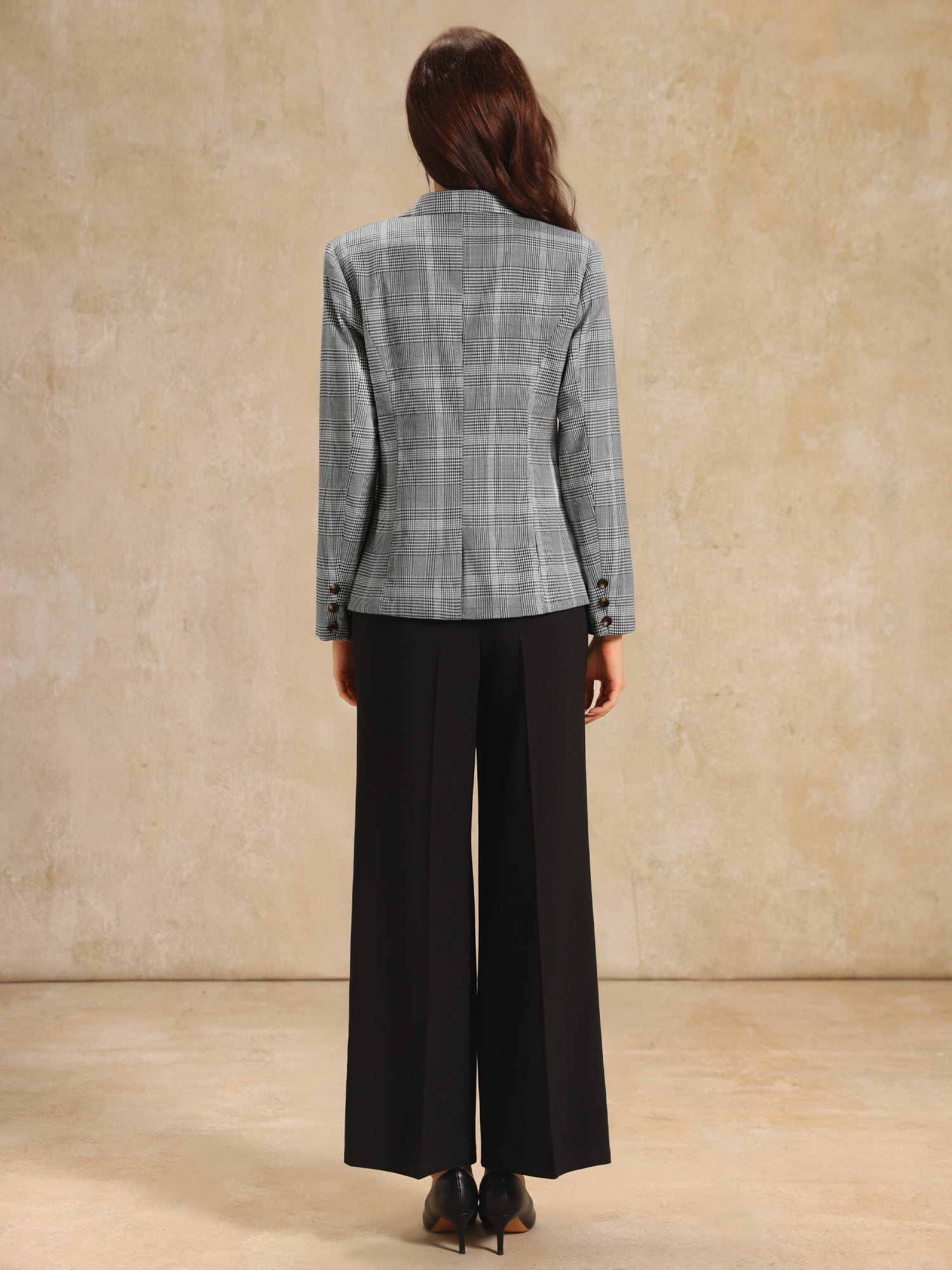 DARING DIVA Women's Houndstooth Plaid Blazer Business Suit Jacket XL Black