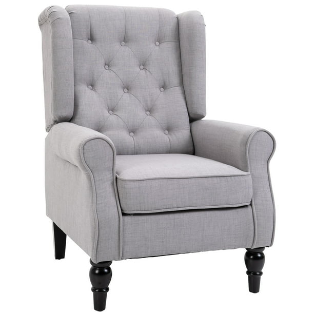 HOMCOM Fabric Tufted Club Accent Chair with Wooden Legs, Grey - Walmart