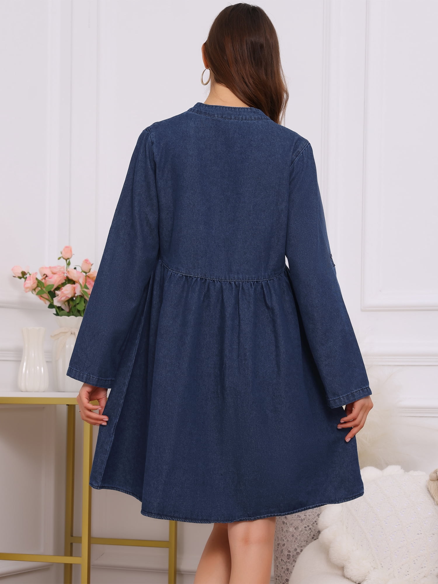 DARING DIVA Women's Maternity Denim Dress Long Sleeve Babydoll Nursing Dress 2XL Deep Blue