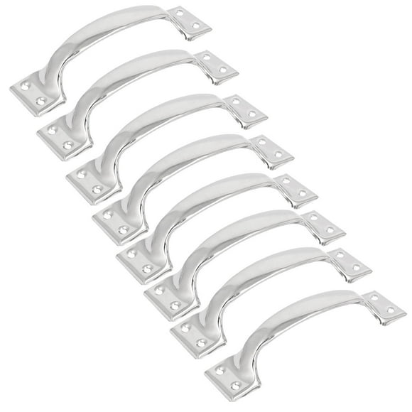 Mango de tirón de puerta de acero inoxidable para hogar, 4 agujeros, tono plateado, 5" de longitud, 8 piezas