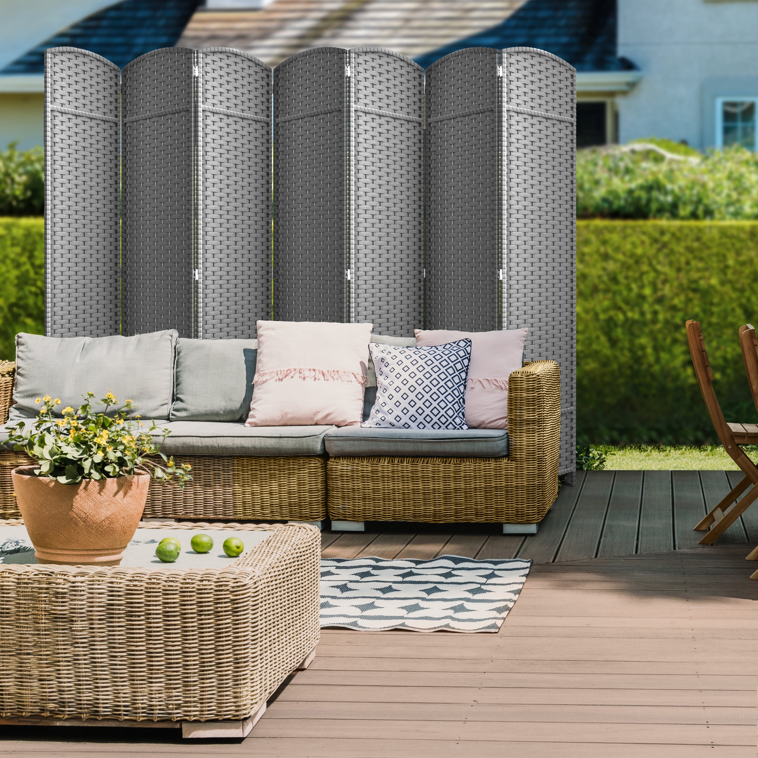 Sorbus 7-Panel Wide Folding Room Divider Privacy Screen, Hand-Woven Lt. Gray Mesh