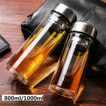 800/1000ML Glass Water Bottle Double Walled Travel Office Mug With Tea