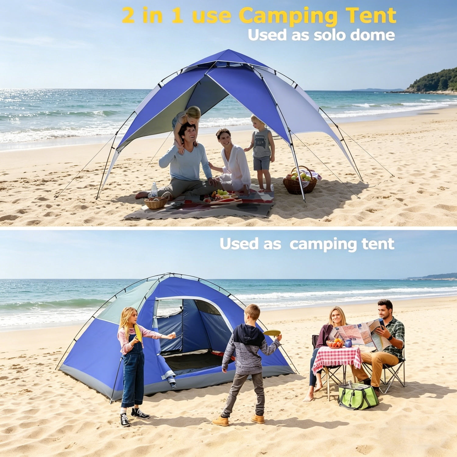MAXVINI 4-Person 2-in-1 Camping Tent, 30s Easy Setup Instant Dome Tent, Waterproof Windproof with PU 3000mm, Double-Layer Design for Family Camping, Hiking, Beach & Outdoor Use