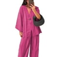thumbnail image 2 of tasrioml Women's Cotton Linen Two Piece Outfit Long Sleeve V Neck Button Top Wide Leg Pants Casual Loungewear Set, 2 of 8