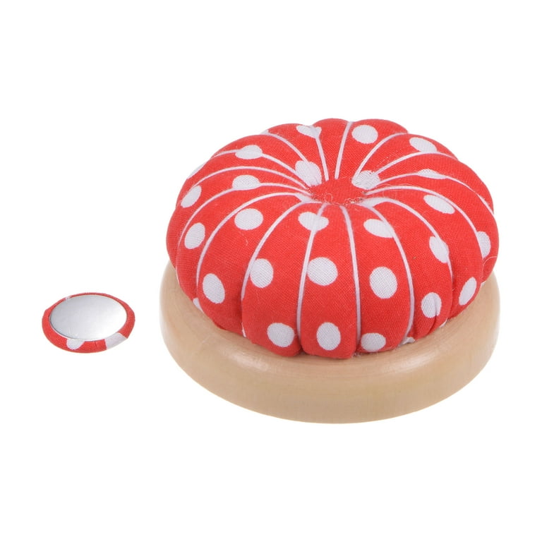 Magnetic Pin Cushions Wooden Base Sewing Needle Holder, Red White
